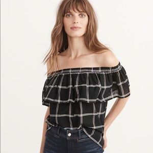Black & White Off the Shoulder Ruffle Blouse